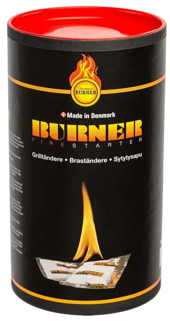 Burner braständare i svart förpackningsburk